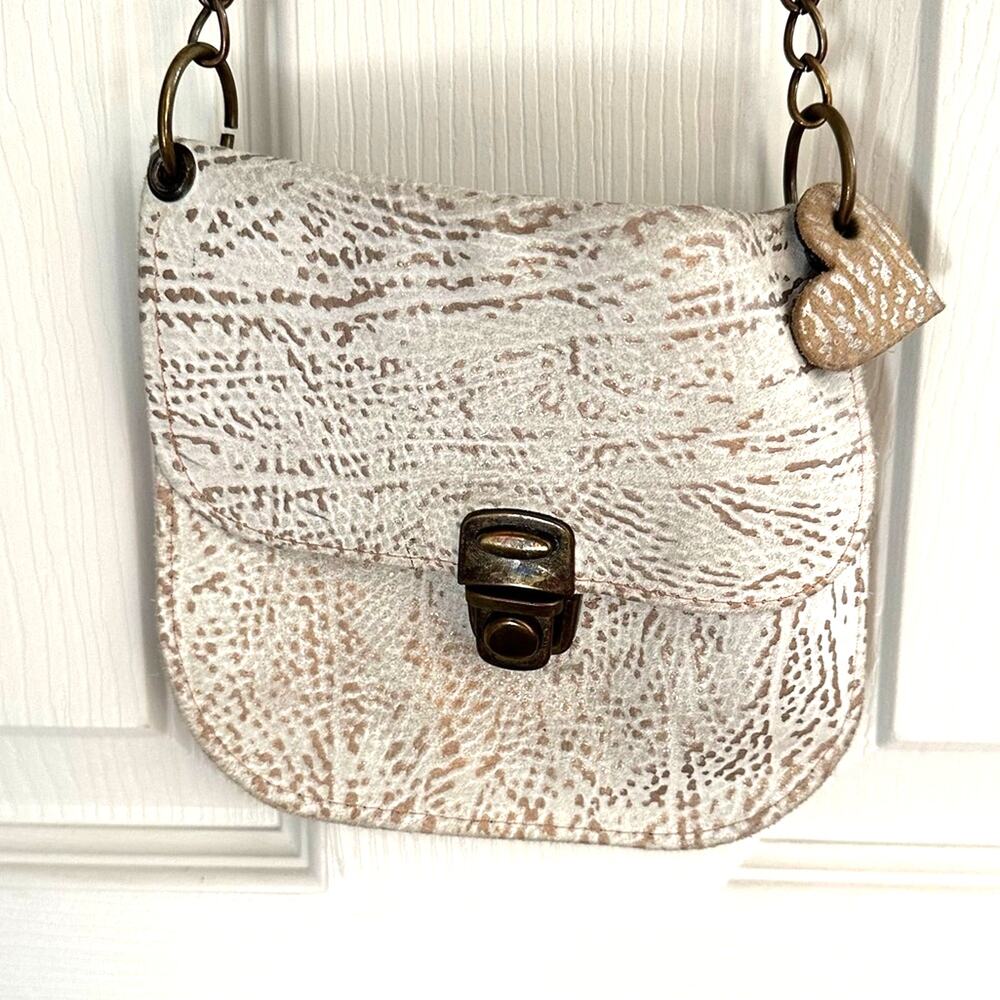 CREAM TAN Vegan Faux Leather Crossbody Bag Heart Chain Coastal Cowgirl